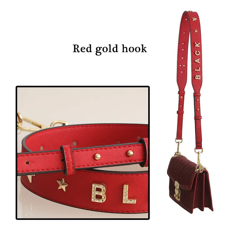 Red gold hook Новая кристальная буква из натуральной кожи с расширяющимся плечевым ремнем женская сумка через плечо Регулируемая сумка аксессуары съемная - Цвет: Red gold hook