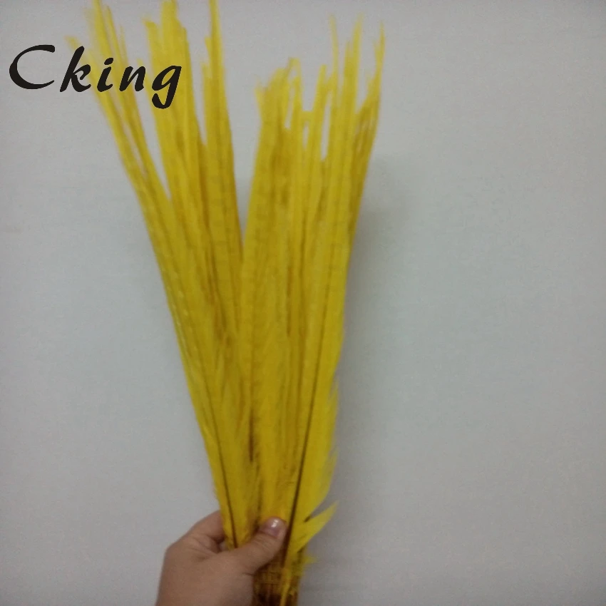 Cking 100PCS Hot Pink Dyed Ringneck Pheasant Feathers 55-60cm 22-24 Inches Long Carnival Halloween Decorative Plume Craft Making - Цвет: yellow