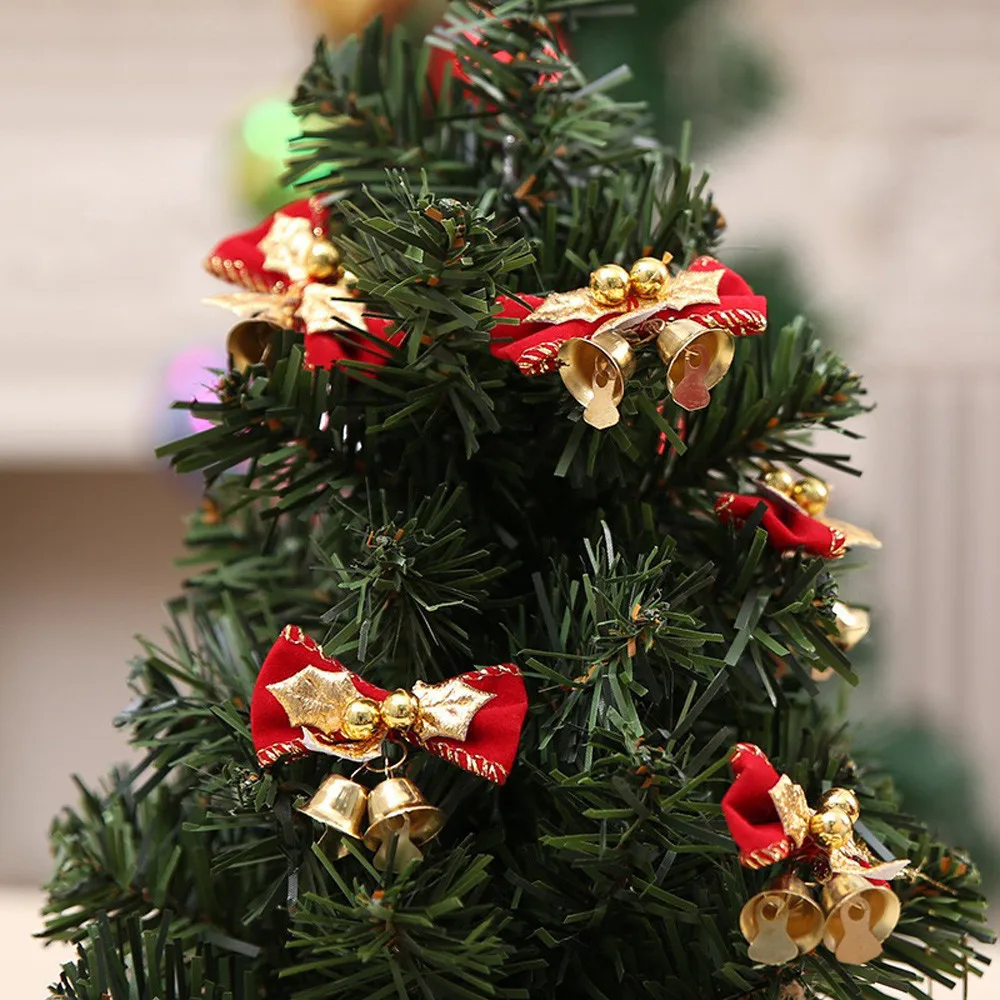 10 шт./лот, изящные рождественские подарочные банты с бантом, маленькие колокольчики самодельные Луки, украшение для рождественской елки, Рождественский галстук-бабочка