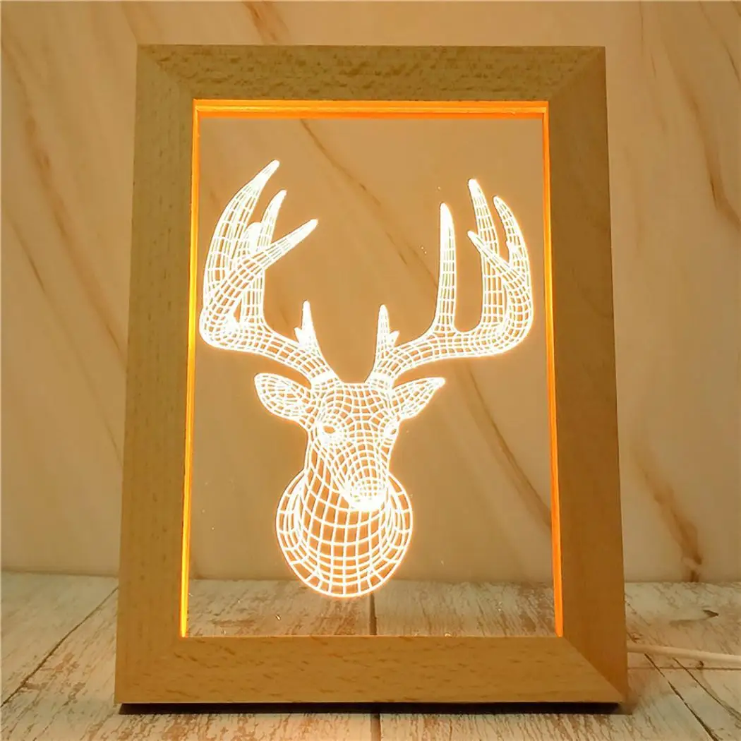 deer head Модная настольная фоторамка с светодиодный USB е-байка 36В ночное однотонные светильник украшения дома фото квадратный рабочий стол, рамка - Цвет: deer head