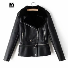 Ly Varey Lin, зимние пальто из искусственной овчины, Женская куртка со съемным подолом, искусственная кожа ягненка, Черное Женское пальто в стиле панк