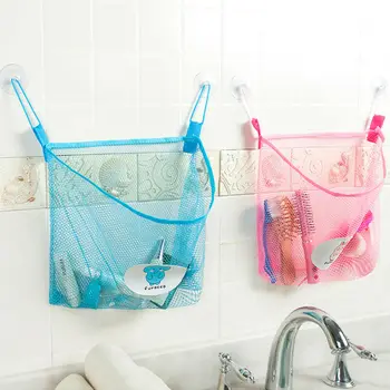 

Wall Hanging Sucker Mesh Storage Bag Shower Organizer Bathroom Storage Case Pink