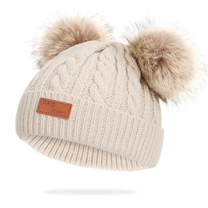 New Winter Hat Boys Girls Knitted Beanies Thick Baby Cute Hair Ball Cap Infant Toddler Warm Cap Boy Girl Pom poms Warm Hat - Цвет: 3