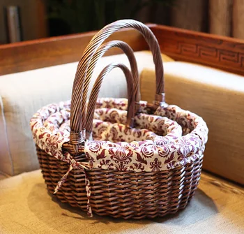 

Liu Interest Willow Basket Portable Fruit Basket Picking Basket Rattan Fruit Basket Basket for Flower Arranging Halloween Sugar
