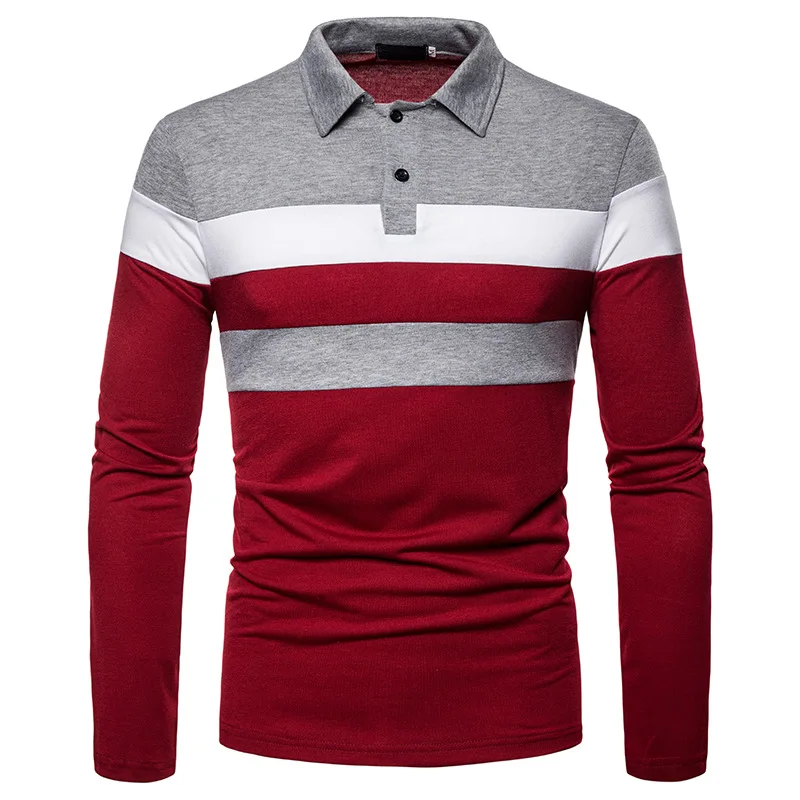 Брендовая мужская рубашка поло с длинными рукавами, модные хлопковые рубашки поло, Мужская одежда, мужские деловые повседневные Лоскутные рубашки MOOWNUC - Цвет: Grey - Red