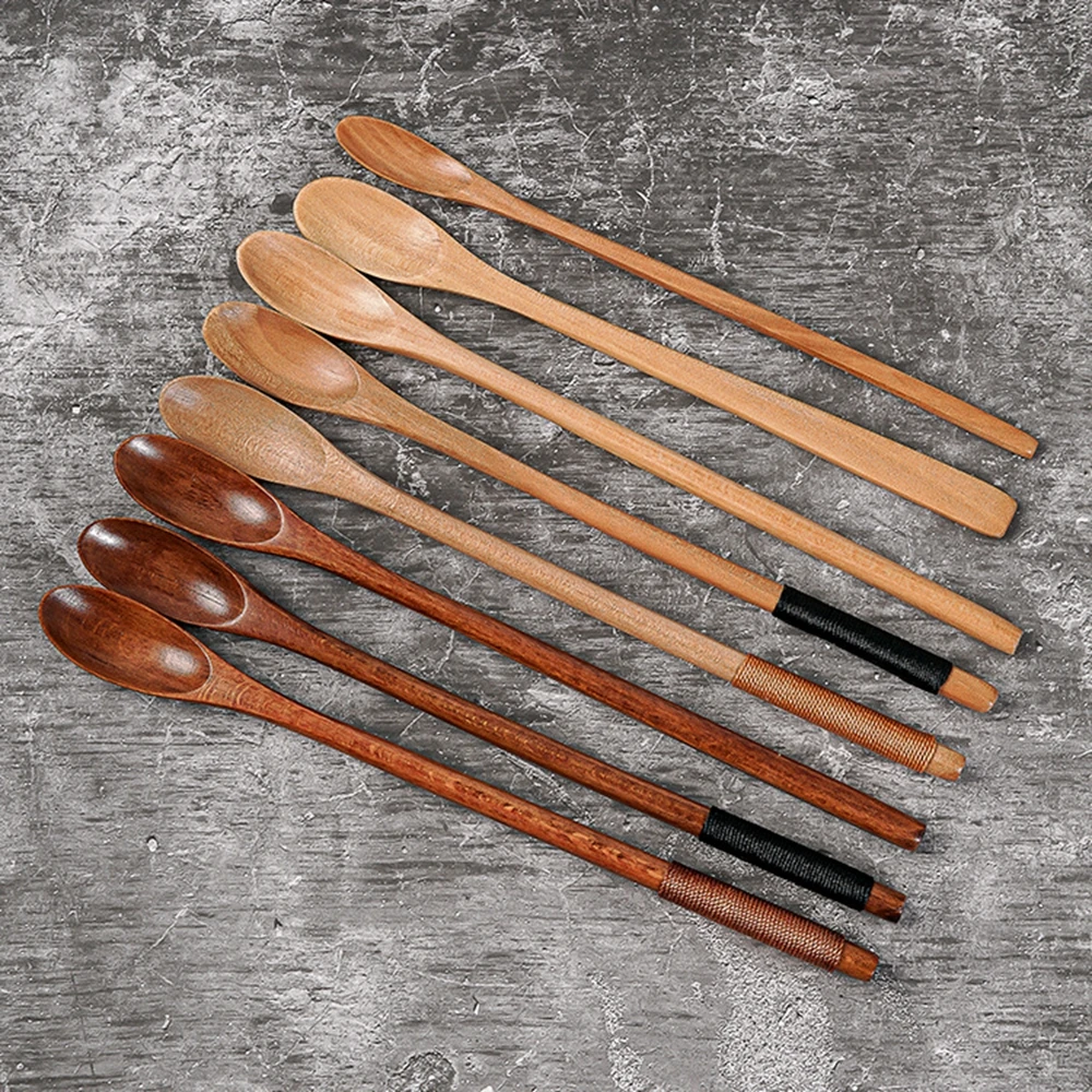 Wooden Coffee Spoon With Long Handle Paint Color Honey Scoops Dessert Tea Spoon 1PC Kitchen Gadget Tool Tableware wooden spoon,wood spoon,tea spoon