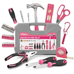 Hi spec conjunto de ferramentas para reparo doméstico, rosa, 42 peças, conjunto de caixa de ferramentas para chave de fenda, tesoura, martelo, ferramentas para uso doméstico