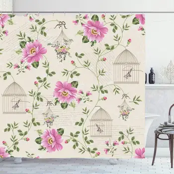 

Shower Curtain Set with Hooks for Bathroom 72x72 Seamless Ornament Vintage Flowersbird Pattern Flowers Bird Cage Garden Plant