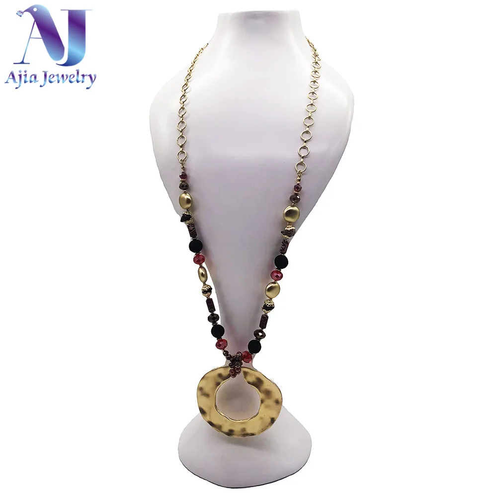 

Boho Jewelry Fashion Women Pendant Necklace Statement Long Gold Chain Necklace Pendant Big Circle Crystal collares de moda 2019