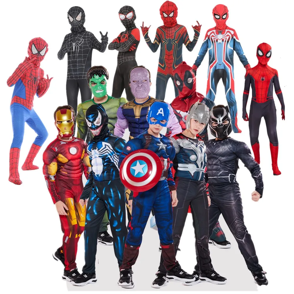 

2019 the Avengers Kids spiderman Captain America iron man panther Thor Cosplay Costume jumpsuits Halloween Costumes for Kids