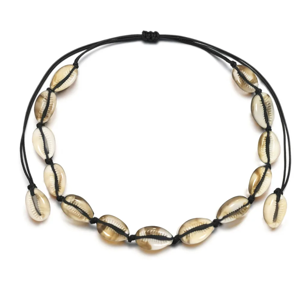 Necklace Smelly Cat Natural Shell Bracelet Necklace Set for Women Delicate Rope Chain Beads Charm Bracelet Bohemian Beach Jewelry - Окраска металла: Necklace