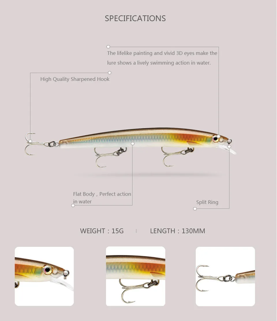 13cm 15g Multi-Colors Floating Bionic Minnow Lure Artificial Bait Hard Bait Professional Fishing Lure Fishing Tackles