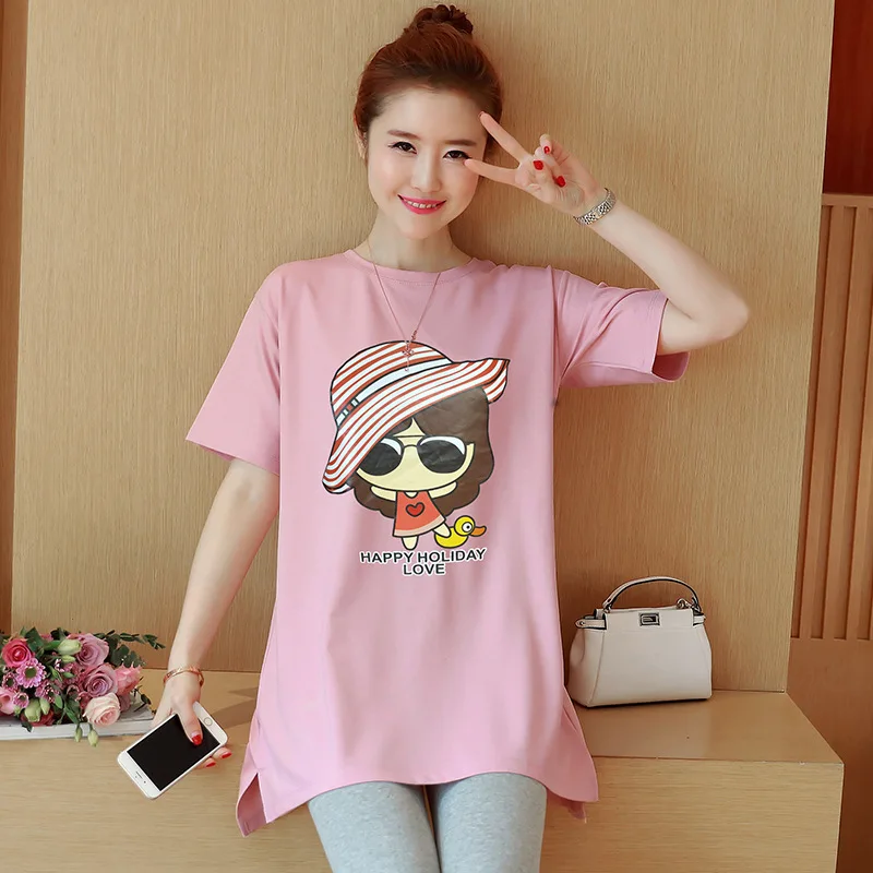 

Maternity Clothes 2019 New Style Pregnant Women Summer Short Sleeve Pure Cotton T-shirt Loose-Fit Korean-style Fashion Printed M