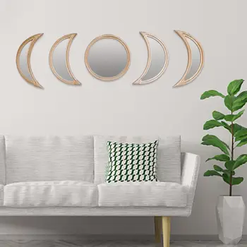 

Nordic Style Wooden Moonphase Mirror Set Boho Style Decoration Moon Phase Mirror Set Home Room Decor Moon Phase Wall Mirror