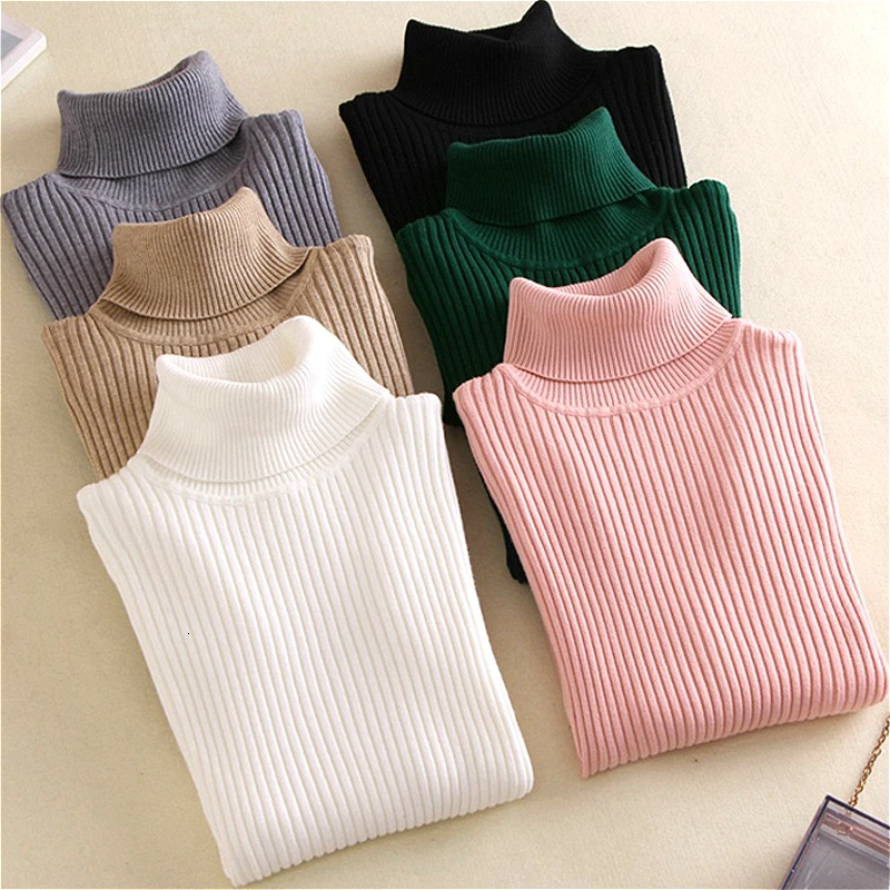 LIBERJOG 2019 Autumn Winter Women Stretch Knitted Turtleneck Sweater Casual Soft Fashion Slim Female Elastic Pullovers | Женская одежда