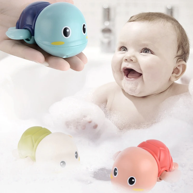 Tortuga de baño para niños pequeños, pato de goma, juguete de agua para bebés, cadena enrollada, mecanismo de relojería, juguetes de playa para niños