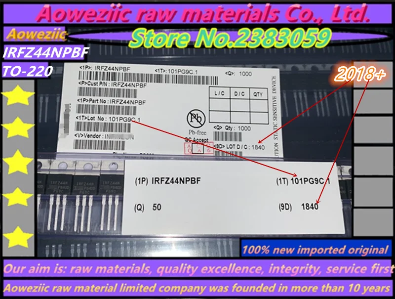 Aoweziic+(50 шт.) импортный IRFZ44NPBF IRFZ44N TO-220 полевой эффект МОП-транзисторы MOSFT 55 в 41A