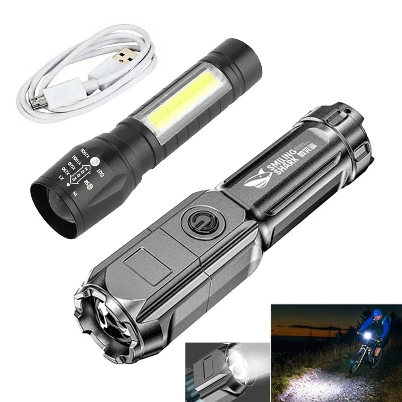 Portable Flashlight Strong Light High-power Rechargeable Zoom Highlight Tactical Flashlight Outdoor Lighting LED Flashlight rechargeable torch with docking station