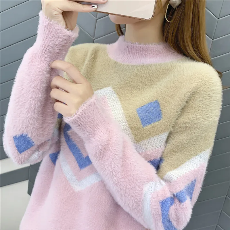 Blusas De Inverno Feminina, пончо, свитер, 9437 настоящая фотография, жаккардовый вязаный свитер с высоким воротником и рукавами 42- 2f, 6 рядов, 2 полки