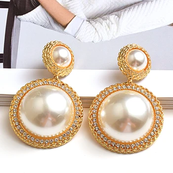 

New Arrival Luxury Round Pearl Earrings High-quality Gold Long Earring Fashion Trend Jewelry Accessories For Women