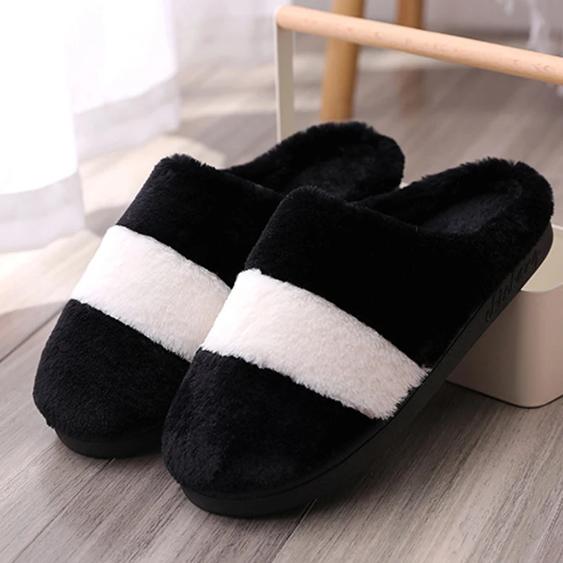 SWQZVT Plus size women slippers colorblock bedroom floor furry slippers women soft warm with fur home winter female shoes 2020 (16)