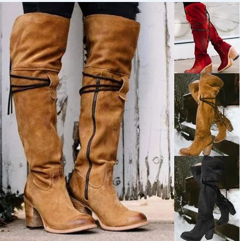 Женские ботинки; пикантная женская обувь на высоком каблуке со шнуровкой; зимние сапоги до колена на шнуровке; теплые модные сапоги года; Размеры 35-43; tyh6