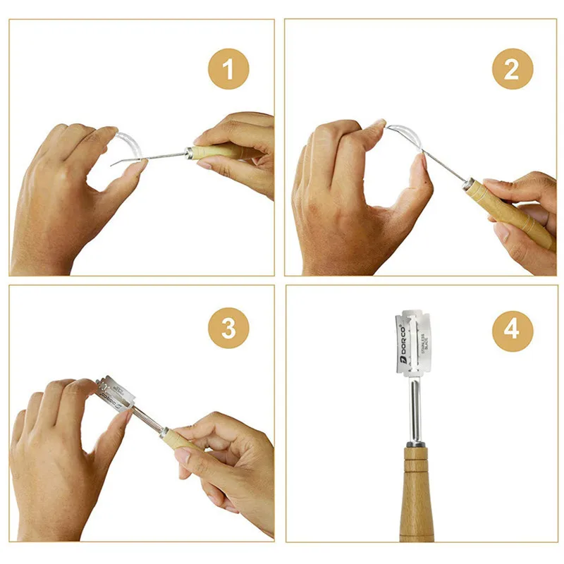 Home Bread Arc Cutter with 5PCS Replacement Blades Kitchen Baking Accessory Wooden Handle French Toast Cutter Bakery Knife Tools