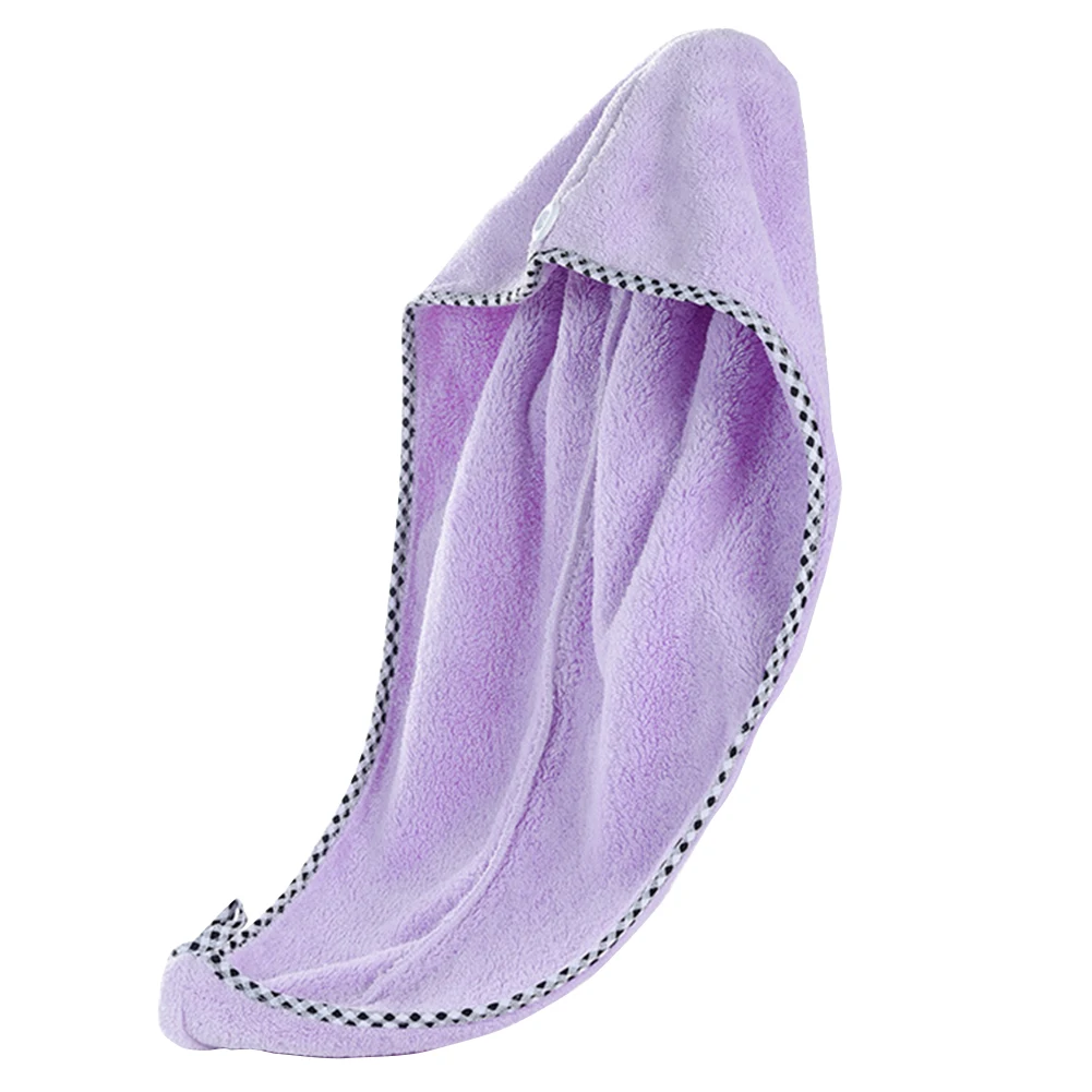 Women Soft Salon Shower Cap Travel Water Absorbent Home Bathroom Microfiber Hair Drying Towel With Button Wrapped Quick
