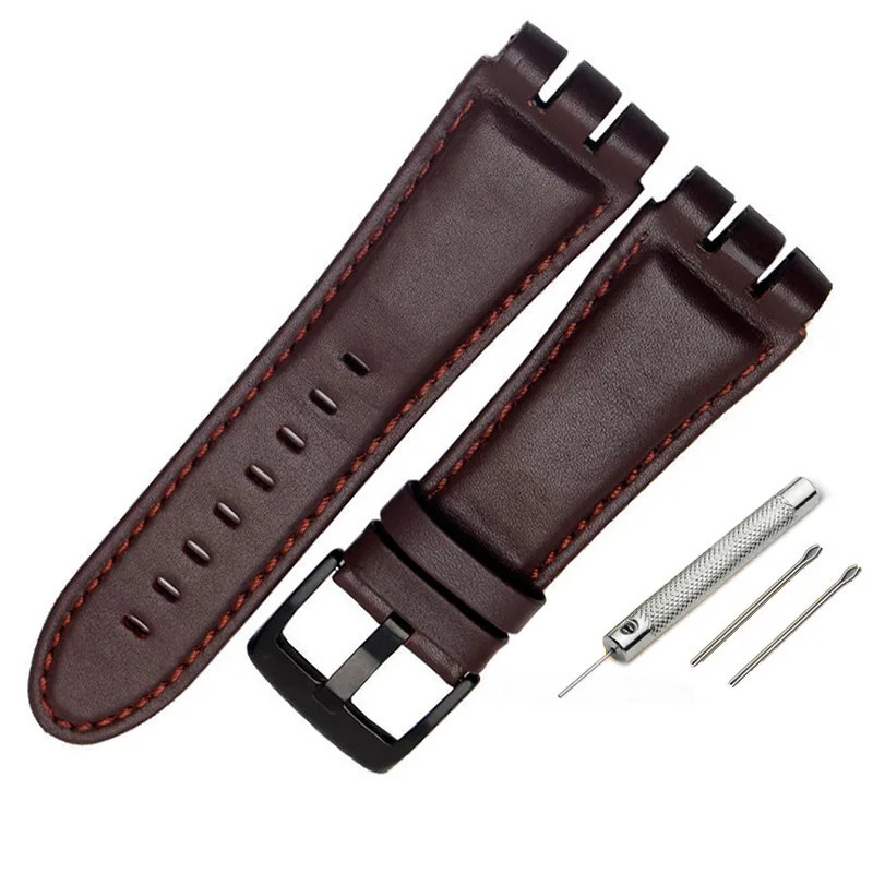 Brown plain pin bk Высокое качество Роскошный ремешок для часов из натуральной кожи для часы swatch группы 23 мм ремешок Мужские кварцевые часы-браслет - Цвет ремешка: Brown plain pin bk