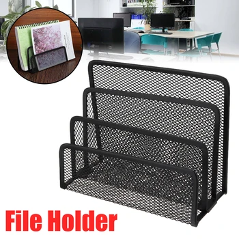 

Black Metal 3 Tier Office A4 Paper Document File Folder Mesh Holder Magazine Organizer Desktop Home Office Storage