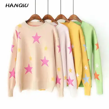 

Fall 2019 winter clothes women pullover kawaii pink knitted sweater Korean female star print long sleeve fall sweater streetwear