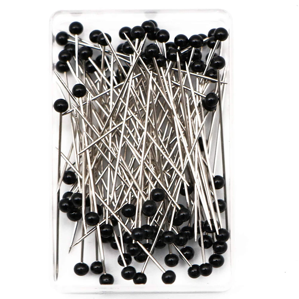 black 100 шт./компл. 38 мм Мода Швейные иглы Цветной Стекло круглые бусины Pin стежка Вязание иглы швейная фиксированный DIY английская булавка - Цвет: black