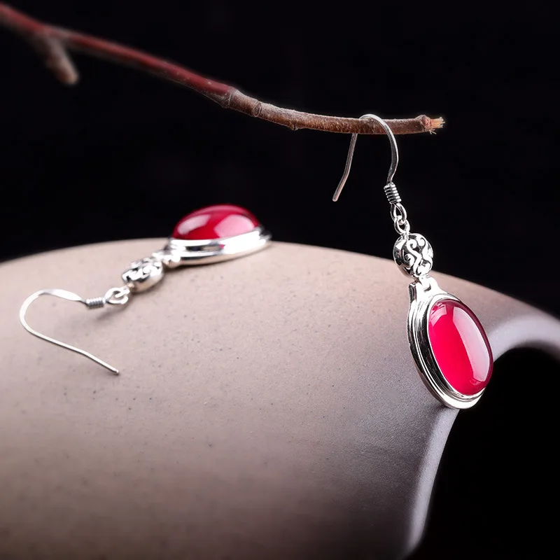 Серьги из корунда в форме капли воды без угли для женщин, настоящее 925 пробы, серебряные серьги в виде цветка, ярко-розовые драгоценные камни, хорошее ювелирное изделие E1546