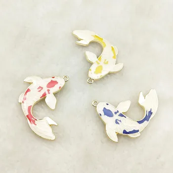 

10pcs enamel fish charm jewelry accessories earring pendant bracelet necklace charms zinc alloy diy finding 34x37mm