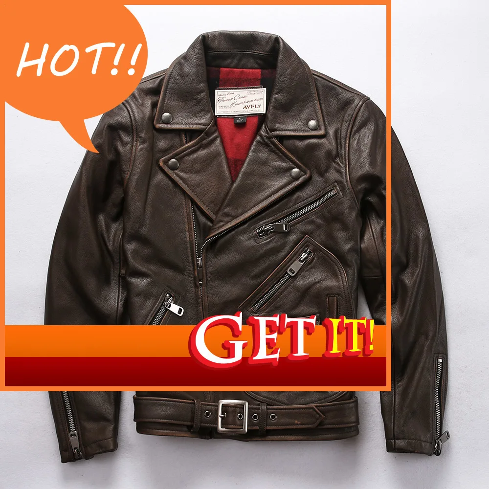 

Brand Autumn Winter Heavy Machine Cow Leather Jacket Vintage Genuine Leather Motorcycle Jacket European American Style Coats