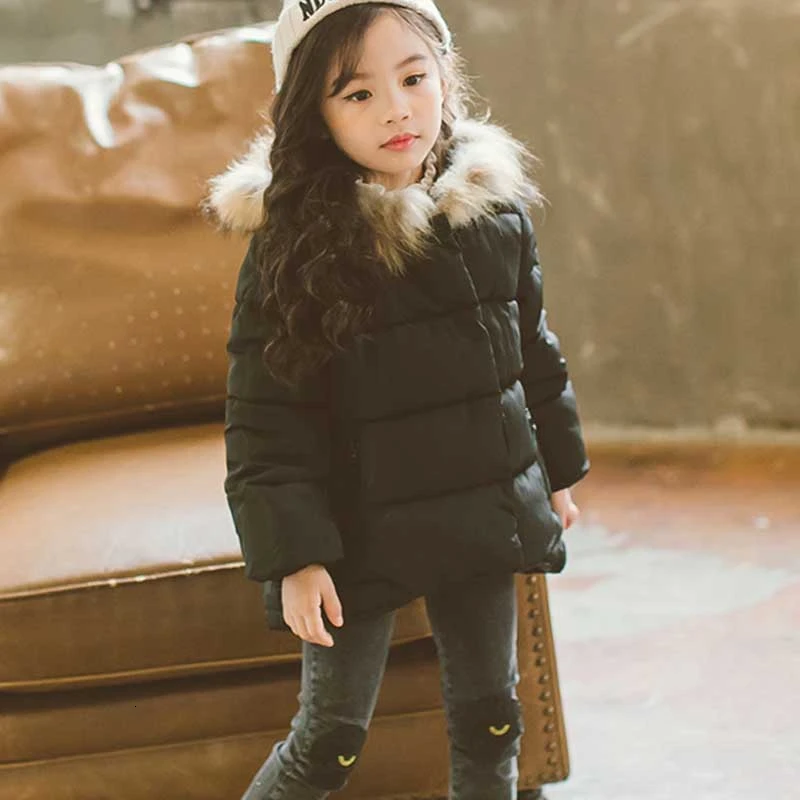 Christmas Outerwear For Girls Winter New Fashion Warm Cotton Jackets Children Fur Collar Coats Girl Hooded Kids Clothes