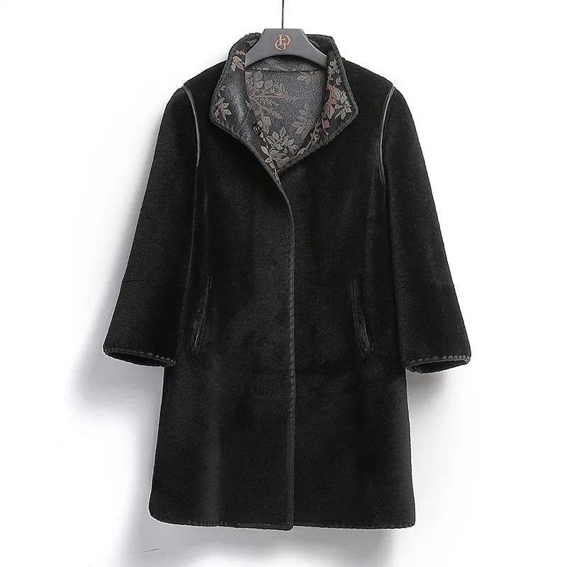 Зимнее пальто из овечьей шерсти, Женская куртка из натуральной кожи, винтажное пальто из натурального меха, Женская Двусторонняя одежда, большие размеры, куртка FL663 YY1047