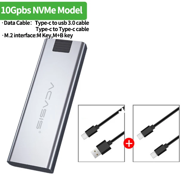 Acasis ssd m2 nvme корпус для NVME PCIE NGFF SATA M/B Ключ SSD диск SSD жесткий диск Чехлы M.2 для usb type C 3,1 с кабелем - Цвет: NVMe-10Gpbs-2 cable