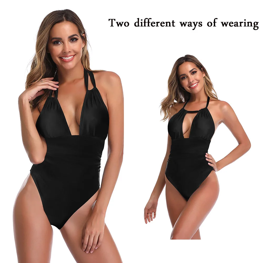 

PRYDYC Swimsuit Women One Piece Push up Monokini large size Swimwear Solid Print polyester suit Two ways of wearing Bathing Suit