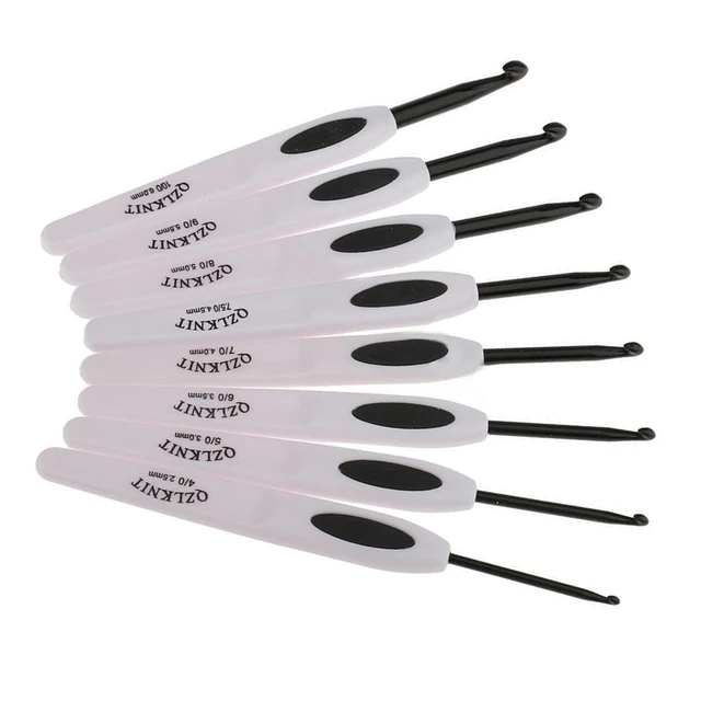 8pcs Black Crochet Hooks Set Aluminum Hooks With White Handles