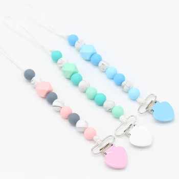 

Baby Pacifier Clip Chain Colorful Love Heart Silicone Dummy Pacifier Clip Chain Baby Soother Chain Chew Silicone Teether Beads P