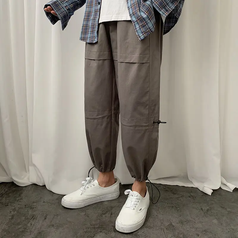 

Spring Straight Casual Pants Men's Fashion Solid Color Drawstring Overalls Men Streetwear Loose Hip-hop Joggers Trousers Mens