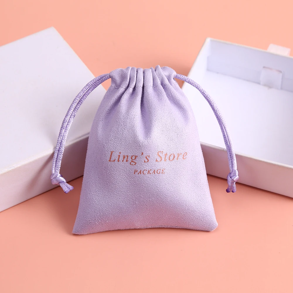100 Personalized Flannel Velvet Drawstring Bags Jewelry Pouches for Ring Necklace Bracelets Earring Wedding Favor Gift Packaging