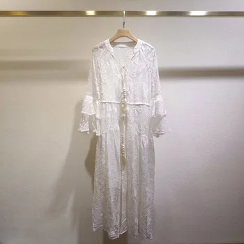 

High Quality Solid White Long Dress Ladies Hot Sale Holiday Style Long Flare Sleeve Elegant Long Dresses