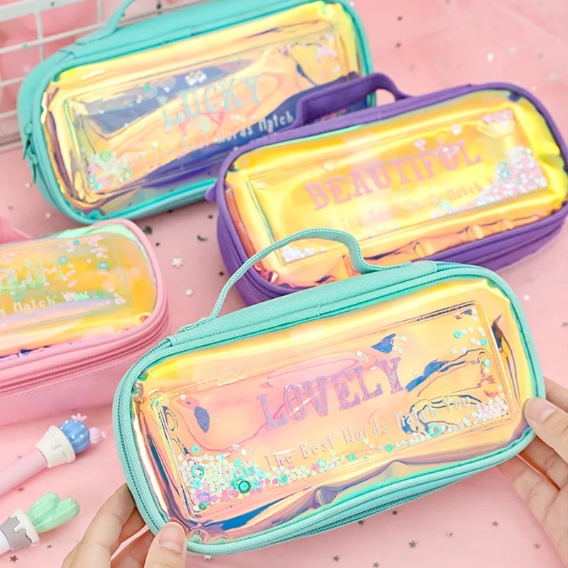 

Golden bean Creative text canvas quicksand pen bag large capacity stationery box TPU oil pen box Student supplies storage bag