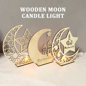 

Romantic Candles Light Ramadan Eid Mubarak Mosque Crescent Table Decoration LED Tealight Super Bright Wooden Islam Muslim Home