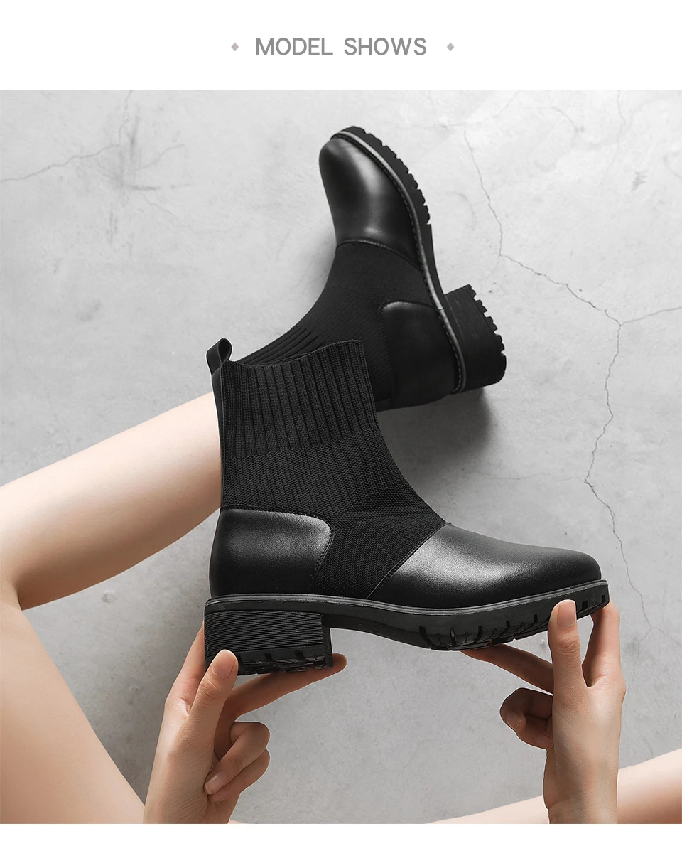 Г., женские носки, ботинки Новые водонепроницаемые ботинки на осень и зиму кожаные женские эластичные тонкие ботинки Botin Mujer, большой размер