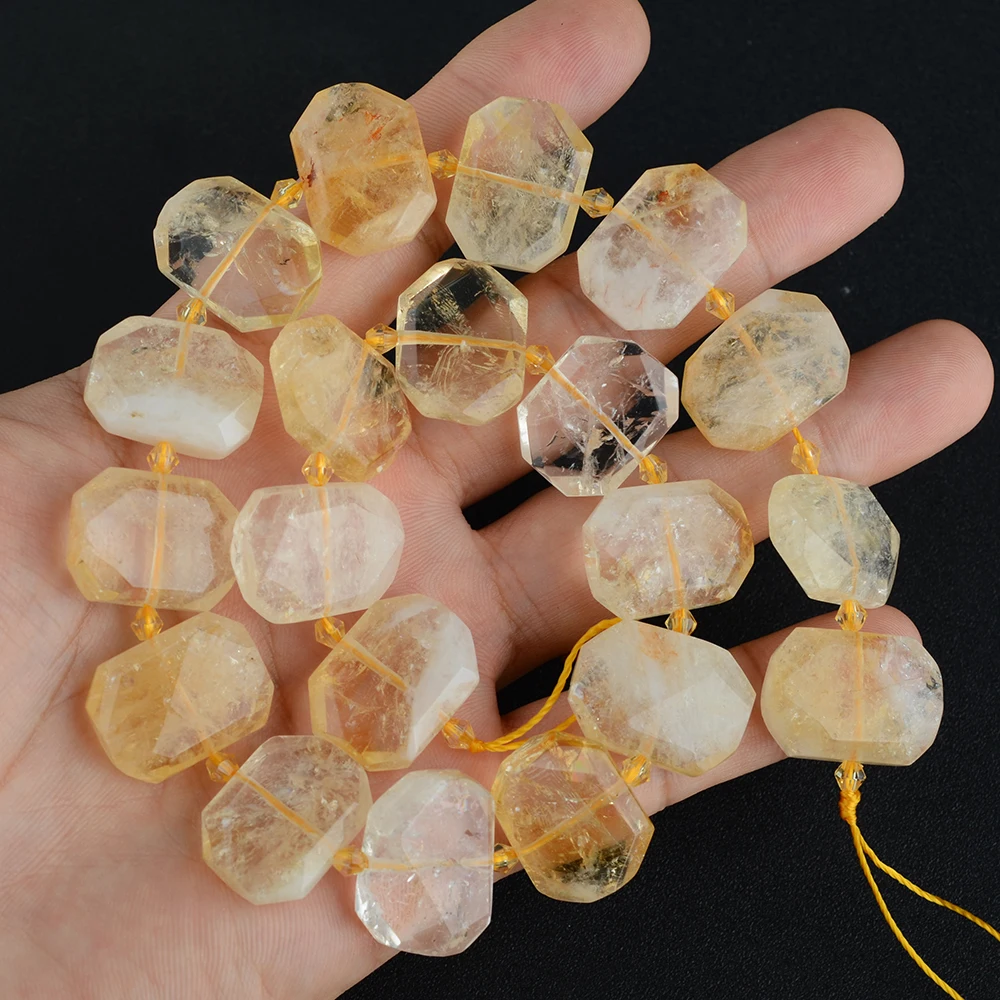 Natural Genuine Facetec Clear Yellow Citrine Quartz Crystal Slab Cushion Rectangle Nugget 15X20mm 15