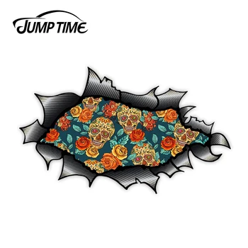 

Jump Time Ripped Torn Vinyl Decal Design With Tattoo Style Sugar Skull Rose Motif External Vinyl Car Sticker for Windows
