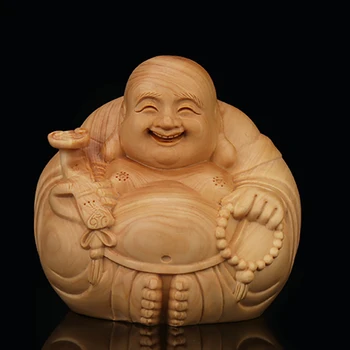 

Wood sculpture Boxwood carving Home accessories Artwork Buddhist crafts Maitreya Buddha ornaments
